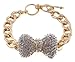 Goldtone with Clear Iced Out Large 3d Bow 8 Inch Cuban Chain Link 12mm Adjustable Bracelet
