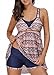 Aleumdr Womens Open Back Printed High-low Swimdress Tankini Swimsuits with Swim Shorts S - XXL