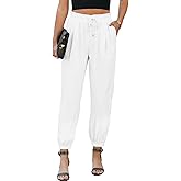 EVALESS Womens 2025 Summer Casual Pants Drawstring Elastic High Waisted Work Trousers Joggers Trendy Harem Pants with Pockets