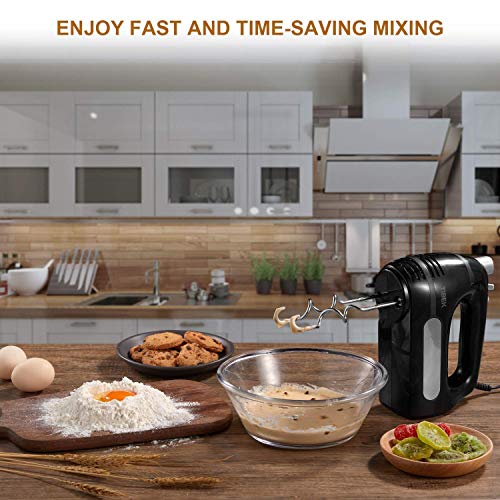 Hand Mixer Electric 6 Speed Mode, TIBEK Hand Held Mixer 300W with Turbo Button and 4 Stainless Steel Attachments (2 Beaters and 2 Dough Hooks), One Button Eject Design - Thumbnail 5