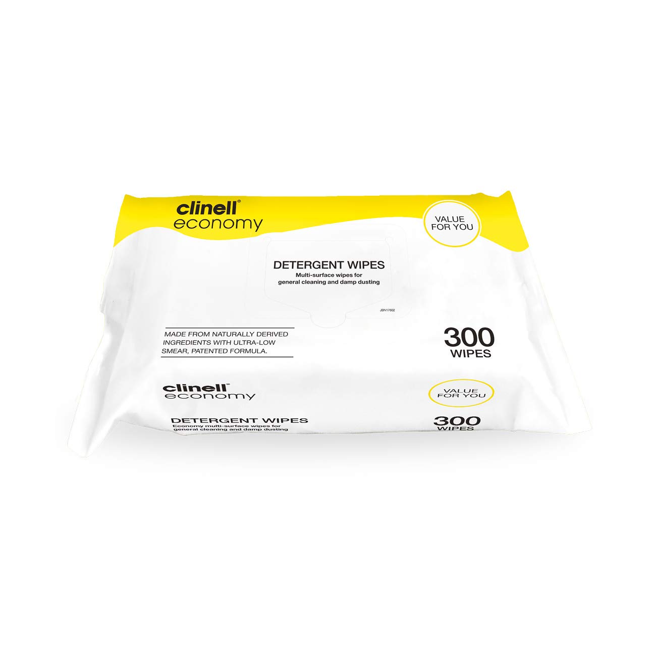 Clinell Detergent Wipes - Alcohol and Disinfectant Free - Multi-Surface for General Cleaning - Strong & Durable - Pack of 300
