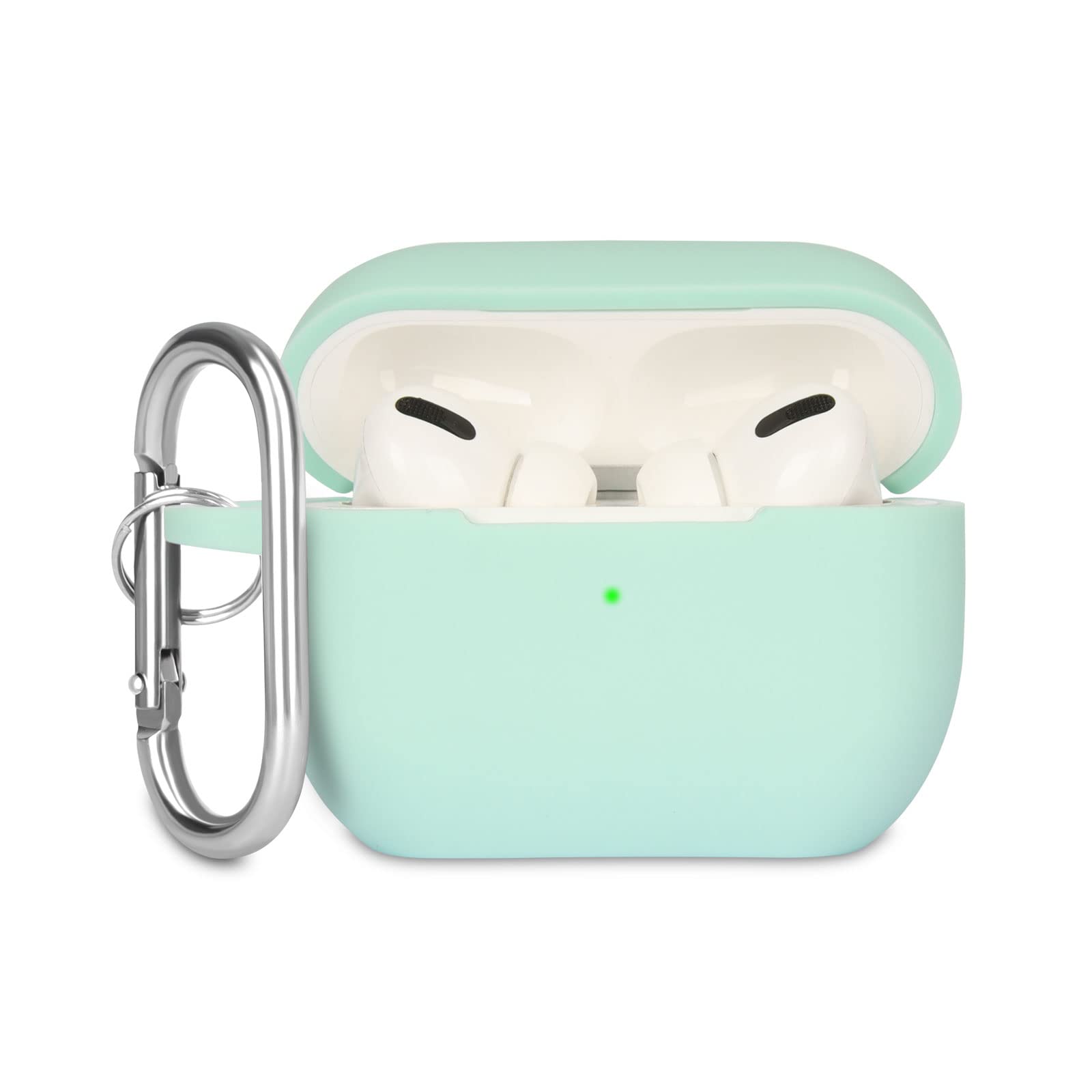 KOKOKA Case Cover Compatible with Airpods Pro, Soft Silicone Skin Case Cover Shock-Absorbing Protective Case for Airpods Pro 2019 with Carabiner, Front LED Visible, Turquoise
