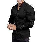 EOUOSS Men’s Muscle Fit Dress Shirts Athletic Slim Fit Long Sleeve Stretch Casual Button Down Shirt