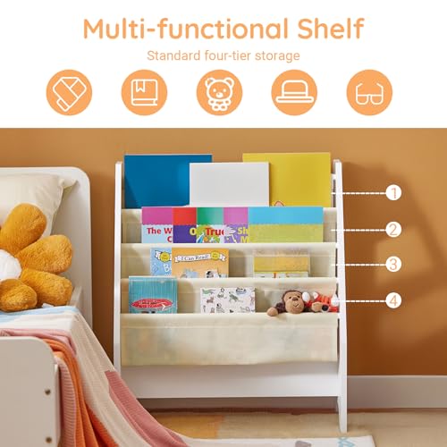 SoBuy Book Shelf Kids Book Stand Bookshelf Bookcase Storage Shelves Rack Toys Organizer For Kids Storage Display Holder رف كتب الأطفال رف كتب for Children's Room, Playroom, Nursery, FRG225-W