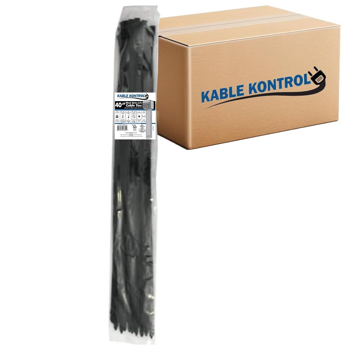 Kable Kontrol Cable Zip Ties, 40 Inch, 1000 Pcs, HD 250lbs Test, Black