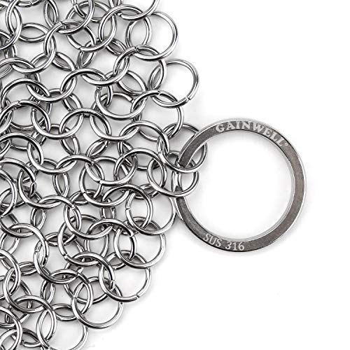 GAINWELL Stainless Steel Chainmail Scrubber Steel Cast Iron Cleaner 8in - Thumbnail 2
