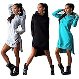 DDLBiz® Women Sweatshirt Dress Double Split Hoodie Pullover Pockets Sweater