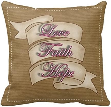 Love Faith Hope Pink Brown Vintage Inspired Pillow Case