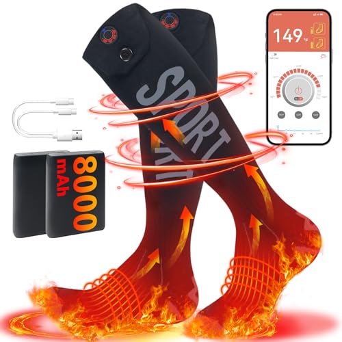 Photo 1 of MENOLY 8000 mAh Rechargeable Heated Socks for Men Women-App Control Electric Socks, Warming Heating Socks for Hunting Ski Hiking Camping Motorcycle Cold Winter Outdoor-Battery Included-M