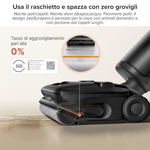 F25 ACE Pro Aspirapolvere Lavapavimenti Senza Fili, 25000Pa, JetFoaming Anti-Macchie, Rullo Anti-Groviglio, Design 180° a Piatto, Autopulizia Acqua Calda e Asciugatura, 60 min