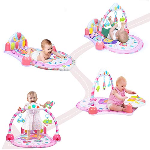 Forstart Kick and Play Piano Gym Large Activity Play Mat for Baby Sit Lay Down Infant Tummy Time Sensory Development Educational Playtime Pink