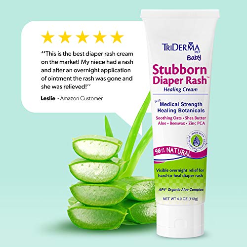 TriDerma Stubborn Diaper Rash Healing Cream, Treats Severe Irritation Associated With Diaper Rash, Zinc Oxide Free, 4 oz., 1 Tube