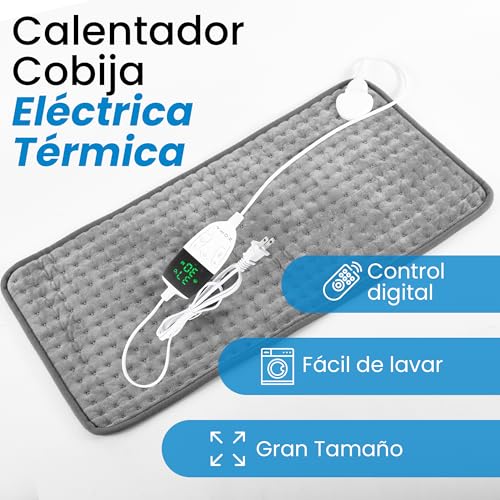 Compresa Caliente Electrica XL | Calentador Cobija Electrica Termica | Manta Termica con Control Digital y Apagado Automático | Compresas Calientes Terapeuticas | Gris 60x30