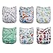 LBB Cloth Diapers Set With Adjustable Snaps Reusable,6 Diaper Covers+ 6 Inserts, Penguin, 6 Pack