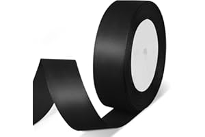 Quhora 1" x 25 Yards Satin Ribbon, Black Silk Ribbon Ideal for Gift Wrapping, Floral Bouquets, Crafts, Wedding Party Decorations, Christmas and Sewing Projects