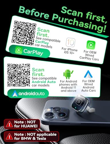 Mavlou Wireless Carplay & Android Auto Adapter, Metal Design Mini & Stable 2-in-1 Dongle, Convert Vehicle's Wired CarPlay/AA to Wireless, for iOS 10+/Android 11+ & Cars from 2016 (Black)