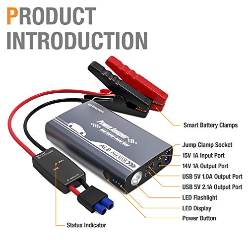 ENERGEN Car Jump Starter AL6 600A Peak 12V for up to 5.0L Gas and 2.5L Diesel Engine Battery Booster with USB Smart Charging Port LED Flashlight UL Certified - Thumbnail 7