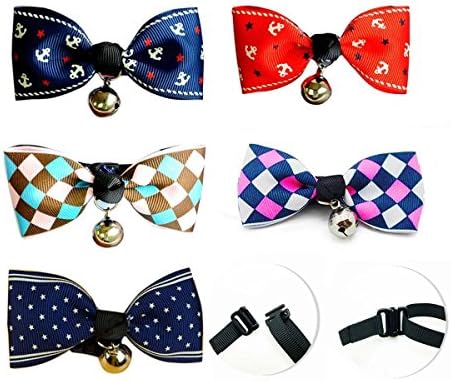 Liaoshanshan Pet Multiple Designs Adjustable Dog Bowtie Puppy Cat Collar with Bells for Wedding Party Grooming Accessories … (Anchor & Grid)