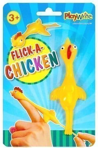 Playwrite 3 X Children Kids Flick A Chicken Novelty Catapult Party Bag Toy Pinata Fillers, Yellow