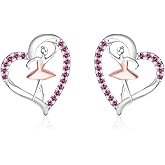 Ballerina Stud Earrings for Women - 925 Sterling Silver Ballet Dancer Earrings Dance Recital Gifts Heart Pink Jewelry for Daughter Granddaughter Christmas