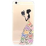 iPhone 6 Case, iPhone 6s Case,JAHOLAN TPU Silicone Gel Soft Clear Case Cover for Iphone 6 6S - Black Colorful Apple Butterfly Girl