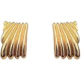 Geometric Rectangle Striped Stud Earrings Minimalist Chunky Square Statement Earrings for Women Trendy Jewelry