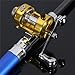 Krismile® 38inch Mini Portable Pocket Aluminum Alloy Fishing Rod Pen Great Gift (Blue)