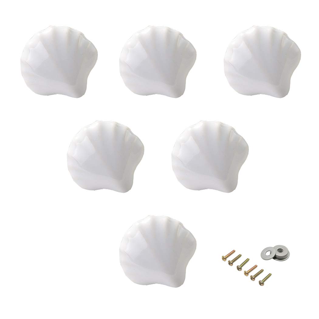 Lovely Ceramic Knob Shell Knob for Kid's Room Furniture Cabinet Handles Ceramic Drawer Pull Kitchen Drawer Pulls 6 Pack