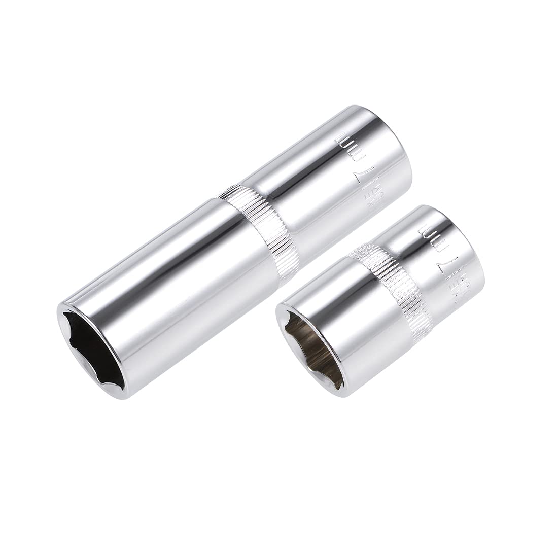 sourcing map 1/2-Inch Drive by 17mm Deep and Shallow Socket Set of 2 Pcs, Cr-V, 6-Point, Metric
