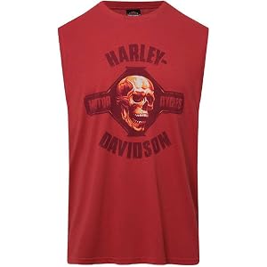 Harley-Davidson Men's Gripe Skull Sleeveless Cotton Muscle T-Shirt, Red