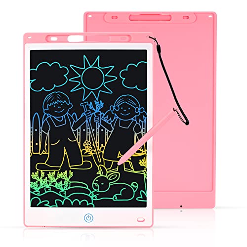 LCD Writing Tablet Kids Doodle Board 12 Inch Erasable Drawing Pads, Color Screen Writing Pads Kids Adult Education Birthday Gift for 3~6 Years Toddler (Pink)