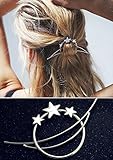 Minimalist Romantic Crescent Moon Star Starry Sky Set Pierced Barrette Hair Fork Stick Slide Tuck Comb Clip Shawl Scarf Pin Brooch Hairpin Styling Ponytail Holder Bun Maker Tool Accessories GIFT