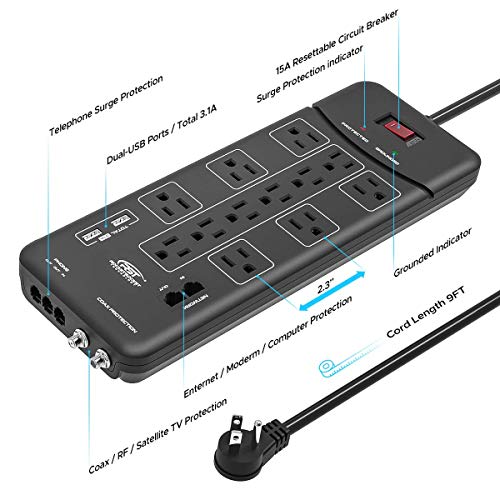 CRST Surge Protector Power Strip 4050Joules, with USB(3.1A)