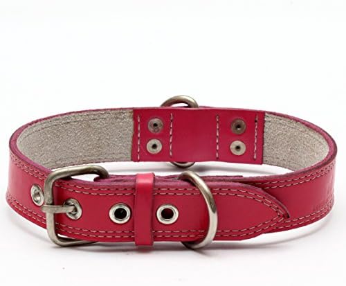 Premium Leather Collars with Stainless Steel Buckles (15"-18", Pink)