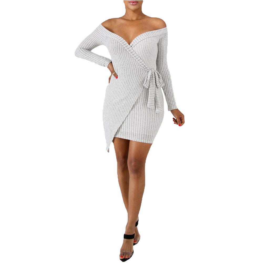 Miss-Loly Women Sexy Off Shoulder Low-Cut Backless Bandage Bodycon Clubwear Mini Club Evening Party Dress