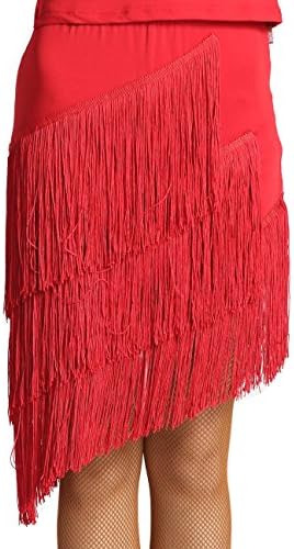 Dance Skirt,Solando Women's Tassels Skirt for Latin Dance Ballroom Tango ChaCha (L, Red)