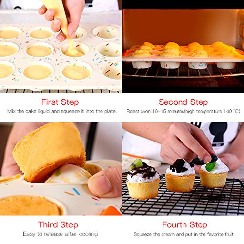 Meichu Non-stick Bake Molds Silicone Bakeware Set of 6, 1 Silicone Muffin Pan 12 Cup, 1 Madeleine Pan 12 cup, 1 Baguette Pan 8 cup, 1 Toast Loaf Pan, 1 Round Cake Pan and 1 Square Cake Pan (Colorful) - Thumbnail 5
