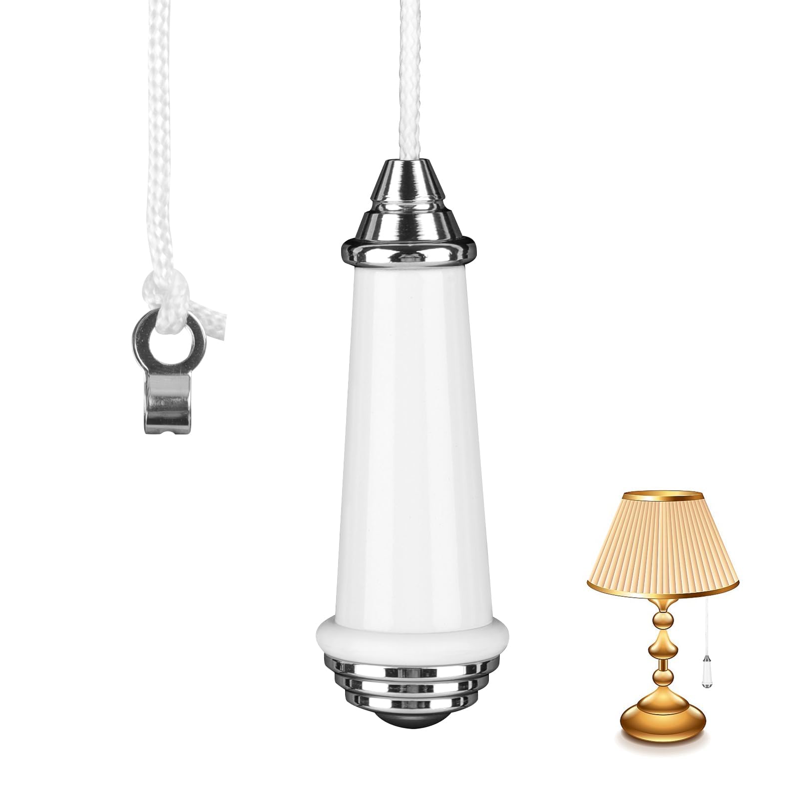 Vaktop Ceramic Bathroom Light Pull, Pull Cord Handle with 100cm Extension, Pull Cord Light Switch Bathroom with 8 * 2.4 cm Handle for Toilet Light Ceiling Fan Switch