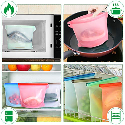 FYLINA Reusable Silicone Food Bags [6 Pack] 2xLarge 50oz and 4xMedium 30oz - Leakproof Kitchen Organized Storage Bag Airtight Seal Versatile Silicone bags for Vegetable Liquid Snack Meat Sandwich - Thumbnail 3