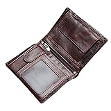 VRLEGEND Men Trifold Wallet Genuine Leather Card Holder Vintage Slim Bifold Wallet ID Holder (Brown)