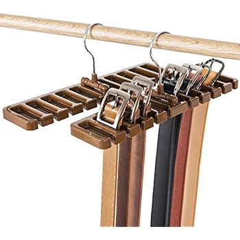 Wooden Tie & Belt Holder Organizer - 20 Bars, Hanging Wardrobe Storage, Black