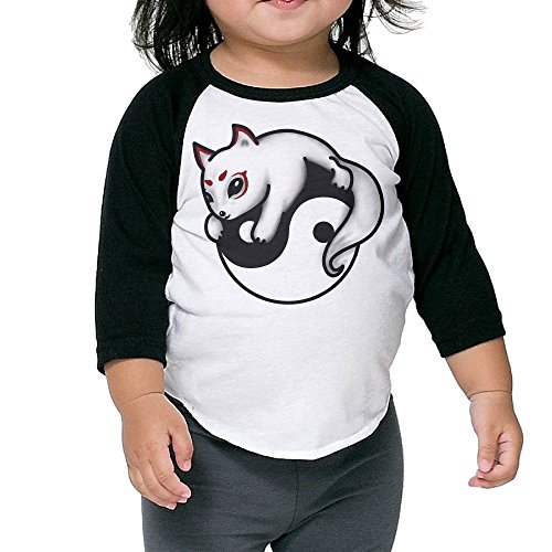 Apcgk Toddler Raglan Shirt,Kitsune Yin Yang,Athletic Baseball Raglan,Baseball T Shirt,Black