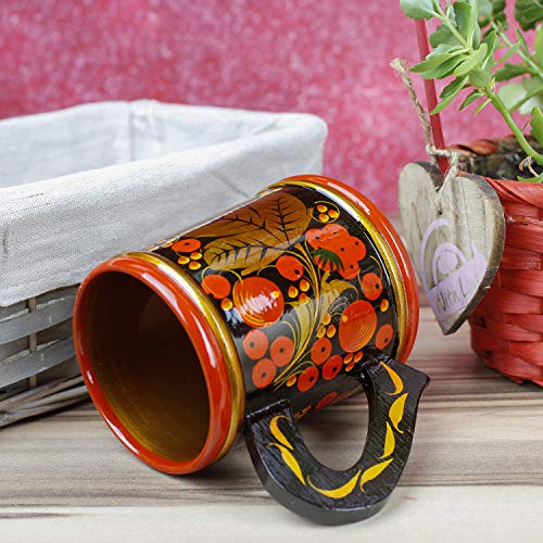 Khokhloma-Bierkrug-Hand-Made-in-Russland-Traditionelles-Geschirr-Vintage-Retro-Klassiker-Hohloma-gemalt-sowjetischen-Volkskunst-Geschenk-Naturholz-lackiert