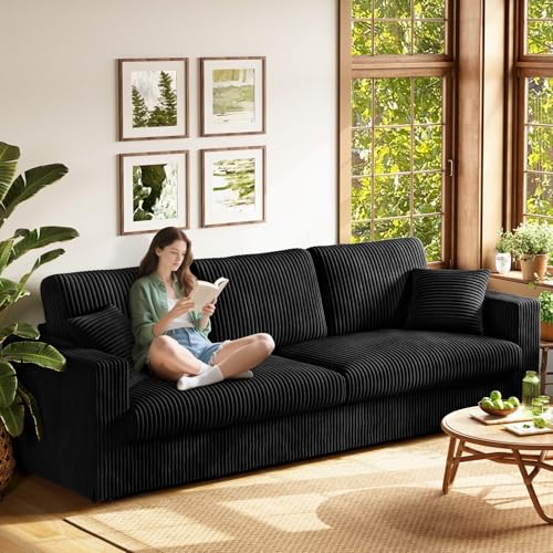 Photo 1 of PARTIAL SET, NOT FULL SET**************** Welzona 101" Couches for Living Room, Comfy Plush Corduroy Couch, All-Wood Sofas for Living Room 23.6" Deeper Seat, Tool-Free Setup Loveseat Sofa, Love Seat Couches with 2 Pillows, Black Couch