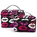 SHACOS Fashionable Portable Cosmetic Toiletry Bags Polyester Fiber Makeup Brush Bags with Mirror 2pcs a Set (Black Lips)