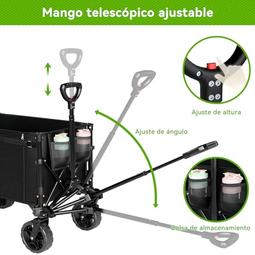 SAFONUS Carrito Plegable con Ruedas Giratorias y Puerta Lateral - Portátil para Carga Extra Larga hasta 150 Kg, Plegado Fácil por Mujeres Adultas, Transporte de Mercancías, Niños y Mascotas (Negro)