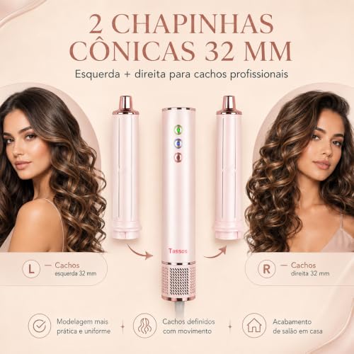 Secador de Cabelo Profissional 8 em 1 - Modelador de Cabelo, Escova de Ar Quente com Difusor, Modelador de Cachos e Secador Iônico, Ideal para Secagem e Ondulação Rápidas (Rosa-220-240V)