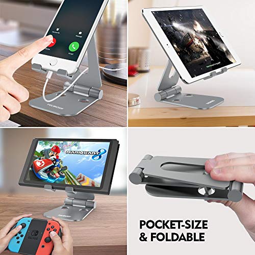 Tecboss Foldable Tablet Stand,Cell Phone Stand Multi-Angle Adjustable Desktop Holder for Nintendo Switch, iPad, iPhone X 8 7 Plus, Galaxy S8, Nexus All 3.5-13 inch- Space Grey