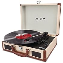 ION Audio Vinyl Motion Deluxe | Portable 3-Speed Belt-Drive Suitcase Turntable with Built-In Speakers (Cream-Leather Styling)
