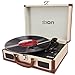 ION Audio Vinyl Motion Deluxe | Portable 3-Speed Belt-Drive Suitcase Turntable with Built-In Speakers (Cream-Leather Styling)